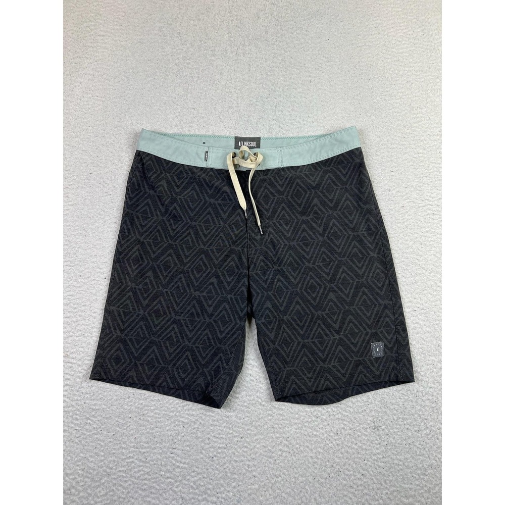 Linksoul‎ Shorts Mens 33 Black Gray Geometric Board Shorts Swim Golf Hybrid Fit